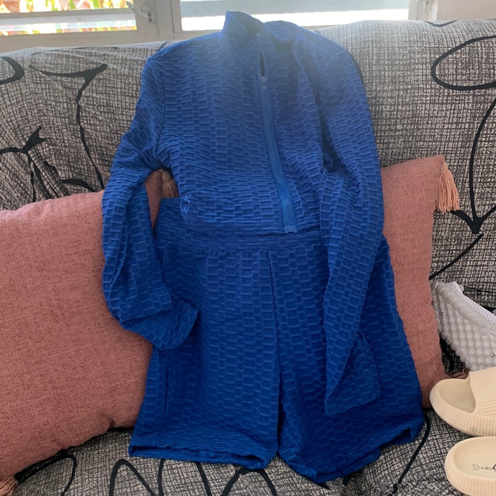 Blue jacket and shorts set